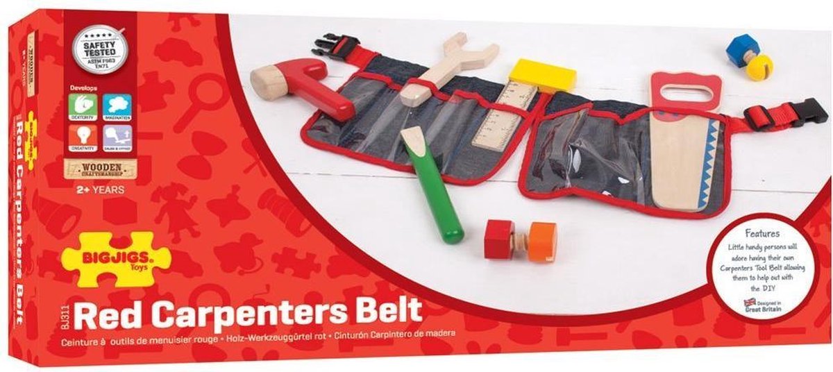 Rode Gereedschapsgordel met Houten Gereedschap - Bigjigs - Met Klipsluiting - 10-Delig — afbeelding 3