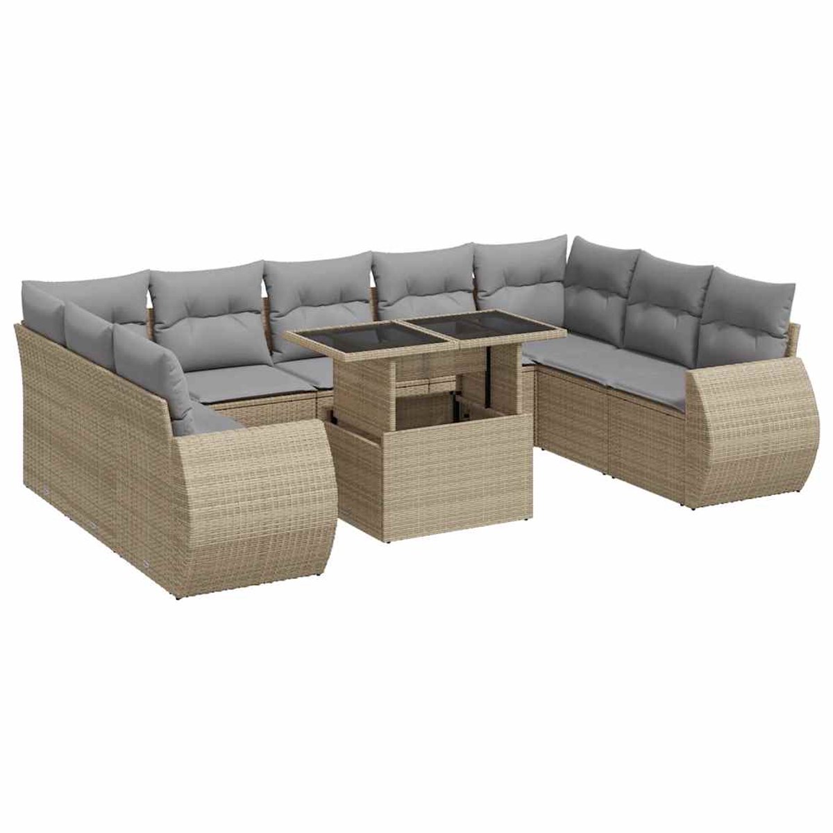 The Living Store 10-delige Loungeset met kussens poly rattan beige - Loungebank - Lounge Set - Buitendecoratie - Tuinmeubelen - Relaxfauteuil