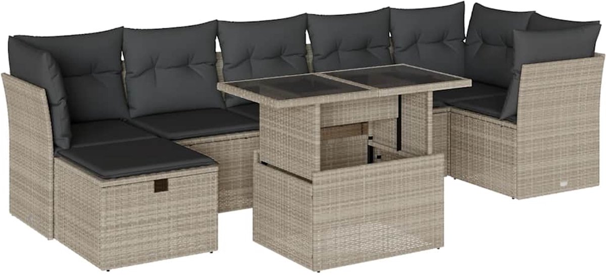 Poly rattan lichtgrijze loungeset met kussens - tuinmeubel voor buiten.