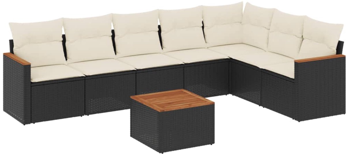 The Living Store 8-delige Loungeset met kussens poly rattan zwart - Loungeset - Lounge Set - Tuinlounge - Buitendining - Outdoor Furniture