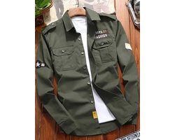 Herens katoenen militaire stijl overhemd jas, casual business casual lange mouw knoopsluiting, regular fit, effen kleur, geen riem, all-season, normale lengte, rechte mouwen, open voorkant, effen katoenen voering, modieuze bovenkleding