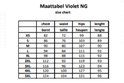 Maattabel Violet NG damesmaten in cm.