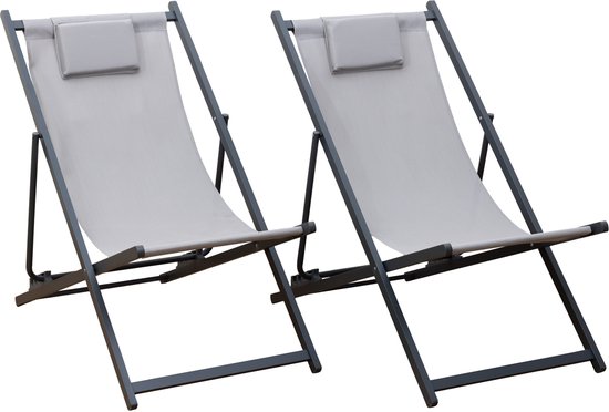 Lot de 2 chiliennes CYPRUS - textilène gris/structure anthracite