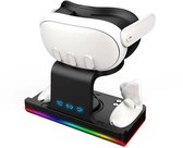 NAXSIR Magnetische Oplaadstandaard voor VR Grip - Speciaal Ontworpen voor Meta Quest 3 Hoofdband - Met Stylische RGB - Verlichting - Inclusief 2 Hoogwaardige Oplaadbare Batterijen