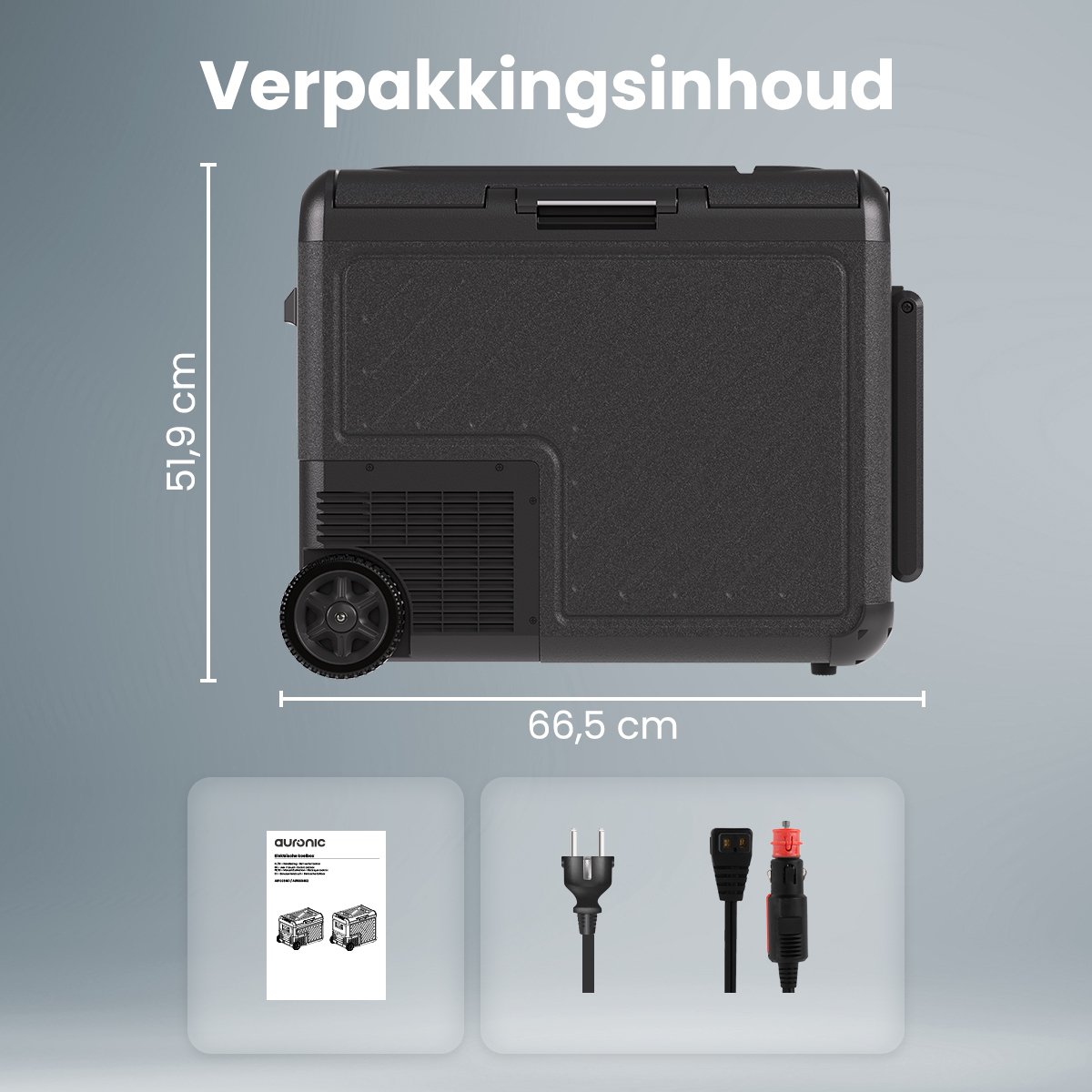 Auronic Elektrische Koelbox - Compressor - Met Wielen - 12V 230 Volt - Camping Koelkast - Auto - 50L - Frigobox - Zwart/Grijs – foto 8