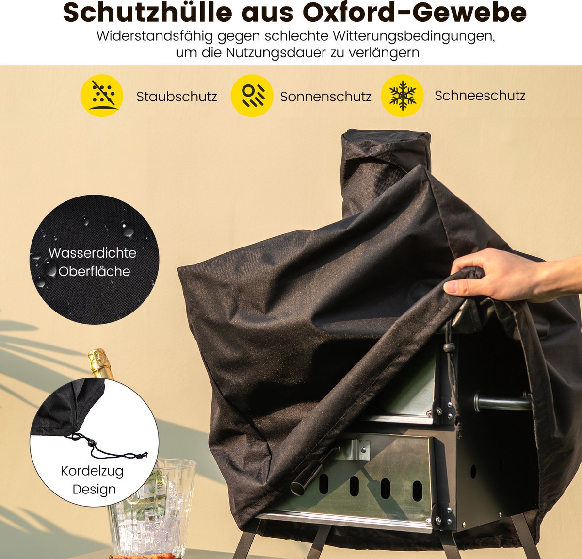 COSTWAY Outdoor pizzaoven, 2-laags pizzaoven met grillrooster, pizzasteen, pizzaschep, waterdichte afdekking, hittebestendige handgrepen en inklapbare poten, voor picknick, feest, camping – foto 2