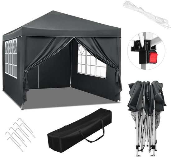 VONROC Partytent - 3x3 m – Premium easy-up Partytent - Modulair Ontwerp – Opvouwbaar – Waterdicht – Stalen Frame - 50 UV Bescherming - Incl. Opbergtas - Beige
