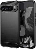 Coque Google Pixel 9 Pro XL - Coque arrière MobyDefend en TPU - Look métal brossé et carbone - Zwart - Coque pour téléphone portable - Compatible avec : Google Pixel 9 Pro XL