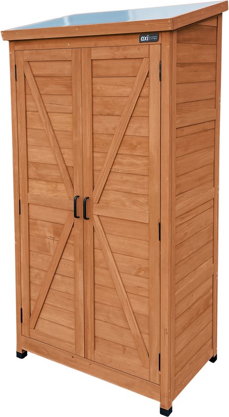 AXI Hugo houten opbergkast Coffee Bruin - Tuinkast met Verzinkt dak - 3 legplanken en bodem - FSC hout - Magneetsluiting - 85x52x174cm