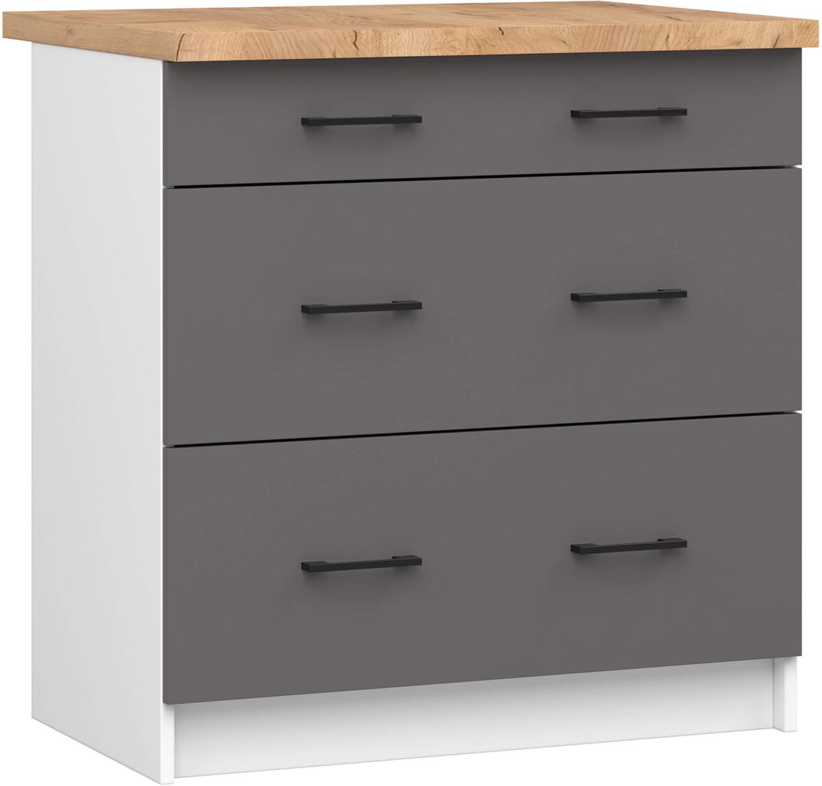 Akord Keukenkast modulaire OLIWIA S80 met Verkblad / Onderkast met 3 Lades / AKORD Furniture Factory / Wit - Grafietgrijs / 80 x 85 x 46 cm
