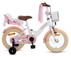 SJOEF Dolly Meisjesfiets 14 inch Wit - Unicorn Design - Kinderfiets met zijwieltjes 3, 4 & 5 jaar - 98-108 Kledingmaat - Fiets 14 inch