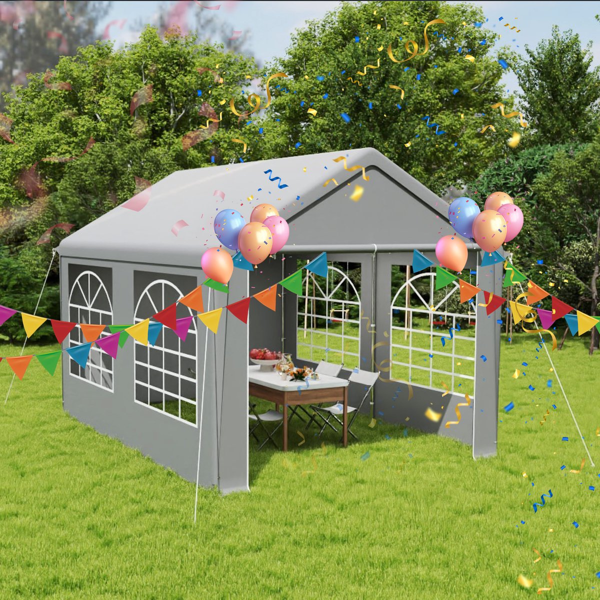 Aufun Partytent Paviljoen 3x4m Metalen Paviljoen Tuinpaviljoen met Zijpanelen Waterdichte Tuintent Pergola voor Feest, Marktkraam, Tuin Buiten Camping, Grijs