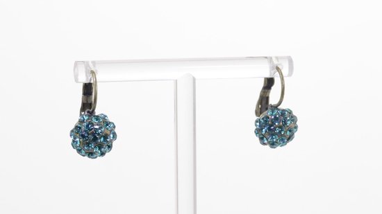 Behave – Boucles d’oreilles femme – Cristal bleu Petrol – 1 cm – Couleur or Vintage