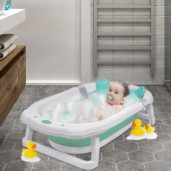 Opvouwbare Baby Badkuip met Kussen - Reisbadkuip, Antislip en Draagbaar - Groen van Alecto — afbeelding 2
