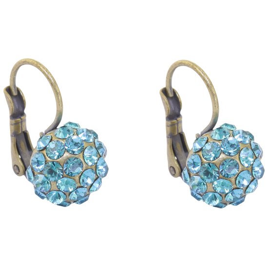 Behave – Boucles d’oreilles femme – Cristal bleu Petrol – 1 cm – Couleur or Vintage