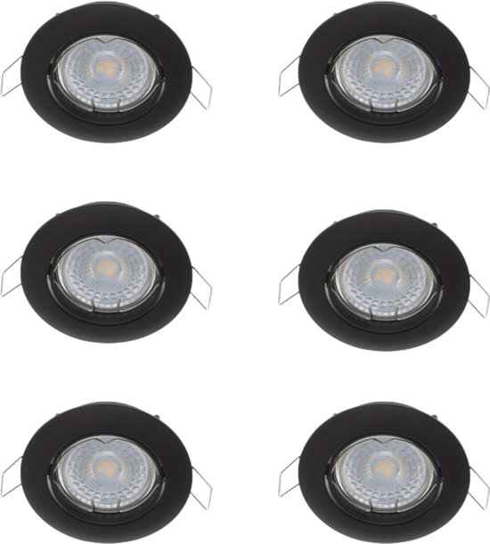 6 Spots - 5W - Dimbaar - GU10 - LED Inbouwspots - 2700K warm wit - 5 Watt - IP20 - Ronde plafondspots - Spotjes verlichting - voor woonkamer, gang en slaapkamer - Zwart