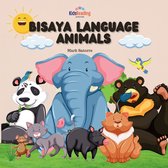 Boek 'Bisaya Language Animals' met een vrolijke zon, wolken en diverse dieren zoals een olifant, panda, beer, kat, muizen en een varken.