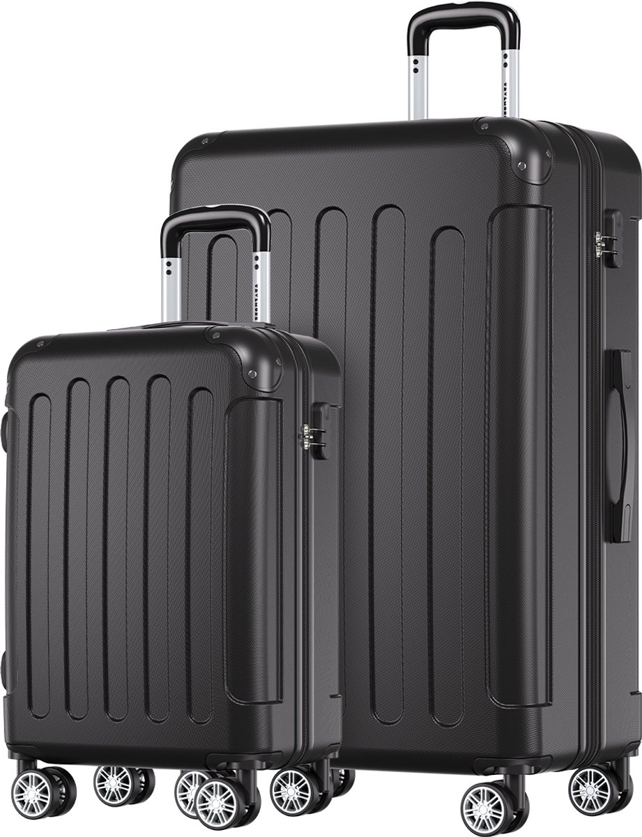 TRVLMORE Kofferset - 2 Delig - 38L Handbagage + 110L Ruimbagage - Lichtgewicht - Trolley - Reiskoffer Set - Zwart