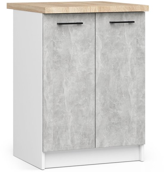 Meuble de cuisine modulaire OLIWIA S60 avec meuble haut/bas 2 Portes / AKORD Furniture Factory / Wit – Grijs béton / 60 x 85 x 46 cm