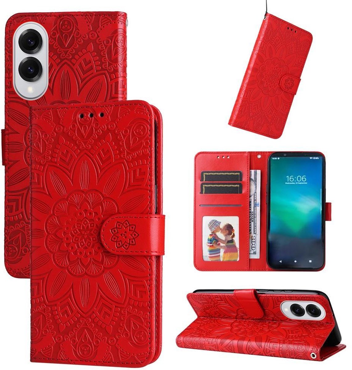Mobigear Telefoonhoesje geschikt voor Samsung Galaxy S25 Edge Hoesje | Mobigear Sunflower Bookcase Portemonnee | Pasjeshouder voor 3 Pasjes | Telefoonhoesje voor Pinpas / OV Kaart / Rijbewijs - Rood