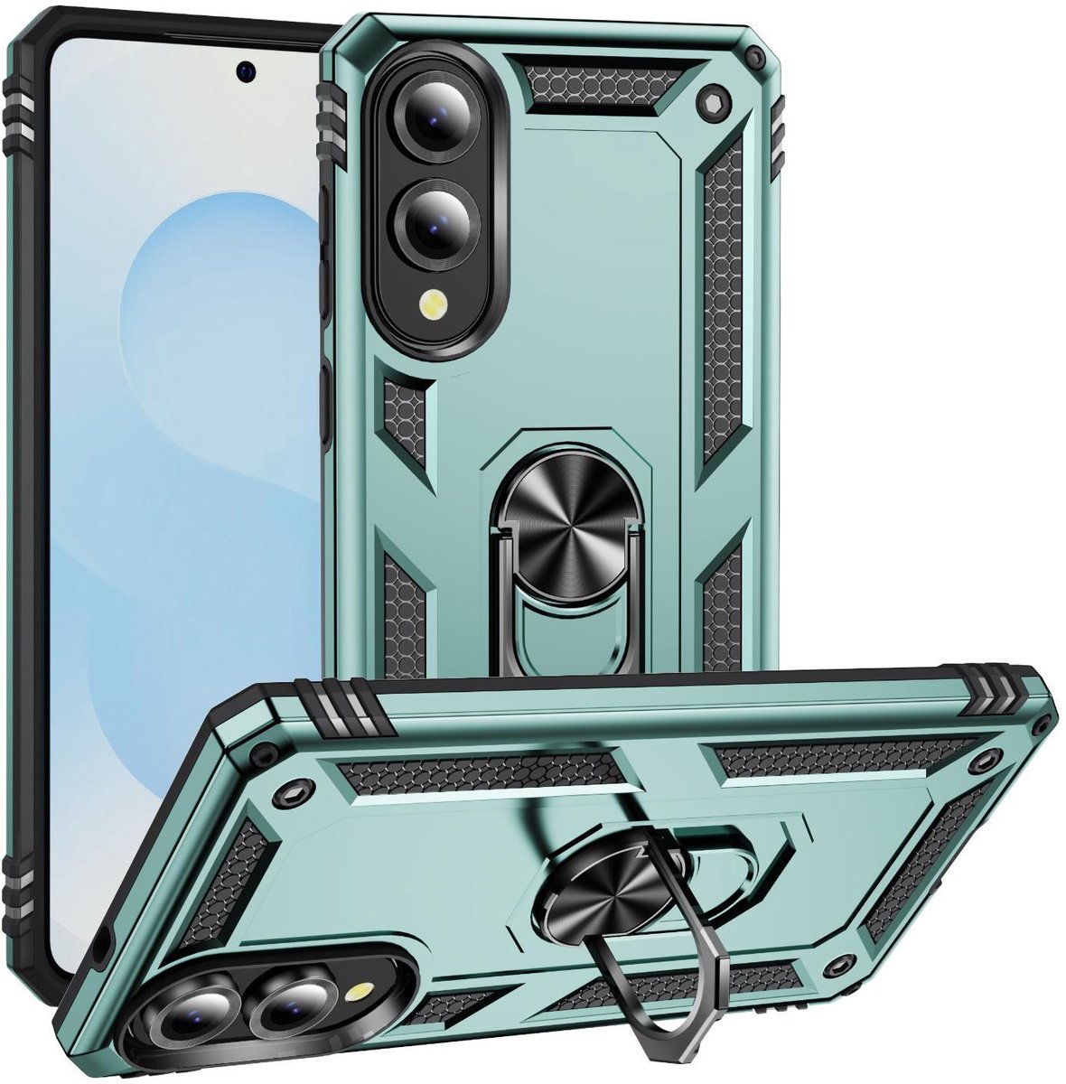 Mobigear Hoesje geschikt voor Samsung Galaxy S25 Edge Telefoonhoesje Hardcase | Mobigear Armor Ring Backcover Shockproof met Ringhouder | Schokbestendig Galaxy S25 Edge Telefoonhoesje | Anti Shock Proof - Groen