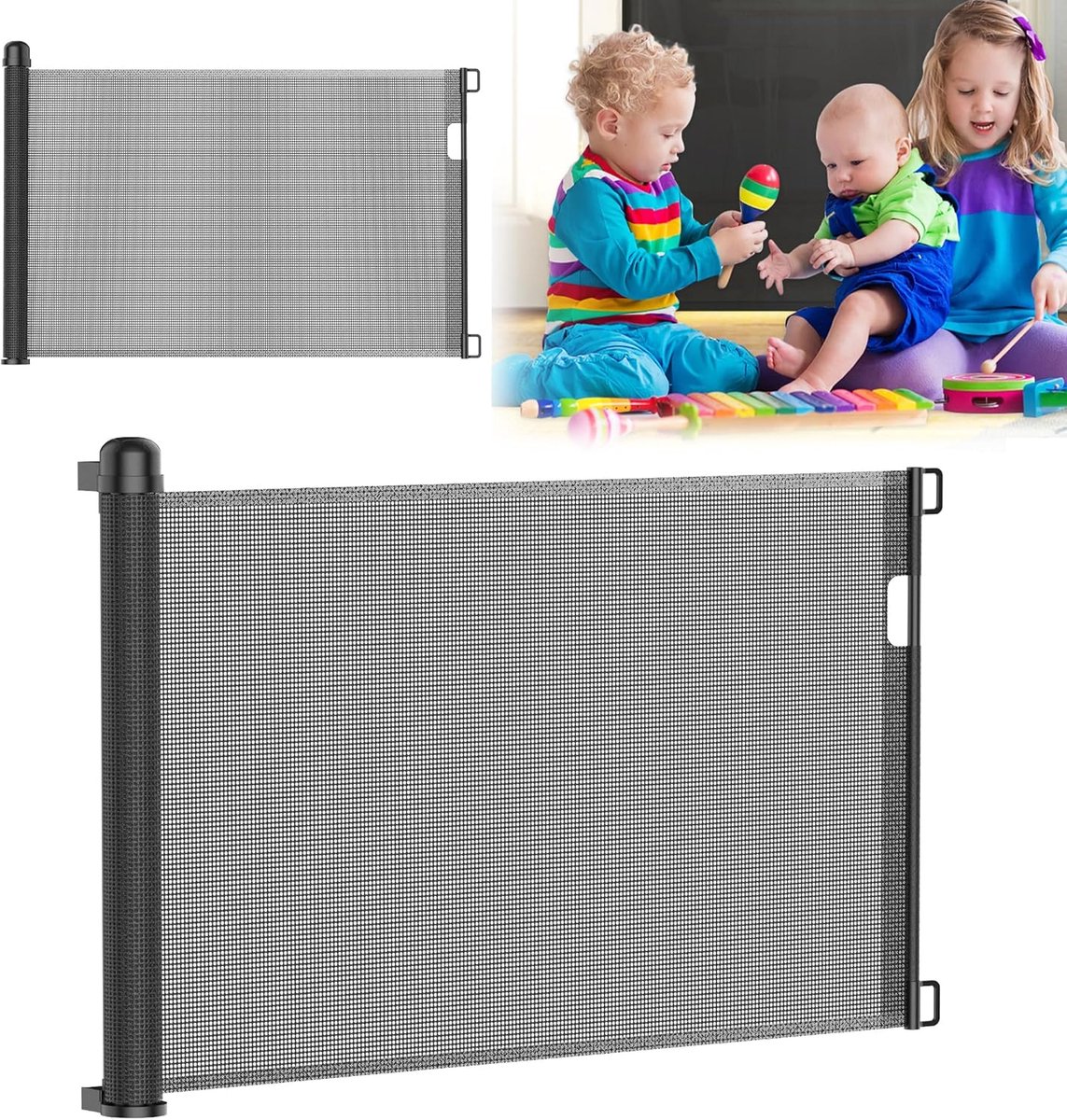 Aufun Traphekje Deurhekje Uitschuifbaar Veiligheidshekje voor Baby - Kinderhekje - Hondenhek - Instelbare Traprekje - voor baby's en honden - Tot 180cm Breed– Zwart