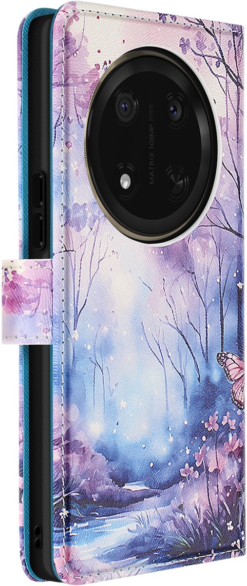 Avizar Geschikt voor Honor Magic 7 Lite Klap Portemonnee Hoesje, Blauw / Roze