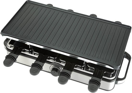 Bourgini Gourmette Raclette Pure - Gourmetstel met omkeerbare Grill & Bakplaat - Raclette 8 personen - 21x42 cm - PFAS-vrije coating - Regelbare thermostaat - incl. 8 spatels en pannetjes — afbeelding 2