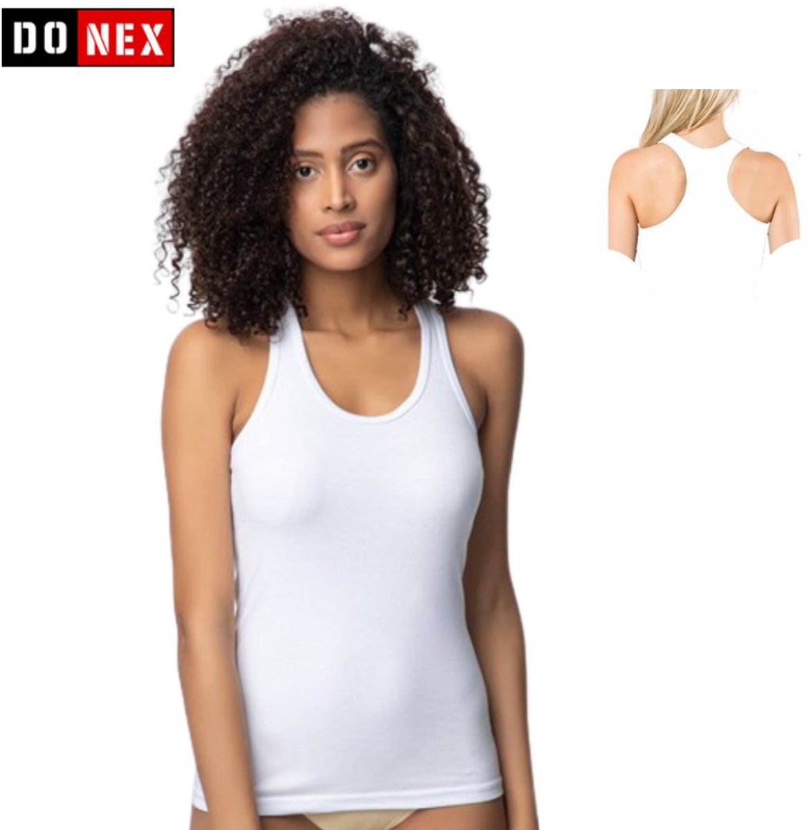 3 pack Dames Halterhemd - DONEX® - katoen - Wit Maat S-M