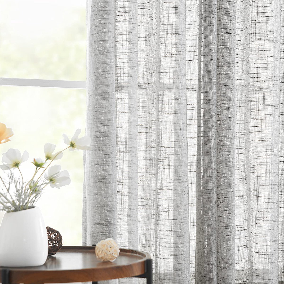 Unyqoos Gezellige Lichtdoorlatende Linnenlook Gordijnen met Slub-Textuur en Oogjes voor Diverse Ruimtes grijs