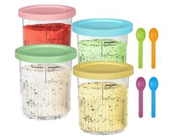 foto van Ninja Ice Creami bakken 4 stuks - inclusief deksels en lepels - Blauw, Roze, Geel, Groen