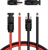 Zonnekabel, 9,14 M ,Set van 2 Verlengkabels, 10awg met Waterdichte Connectoren, Pv-Kabel voor Zonnepanelen Thuis, Op Boten en in Campers, Zwart + Rood