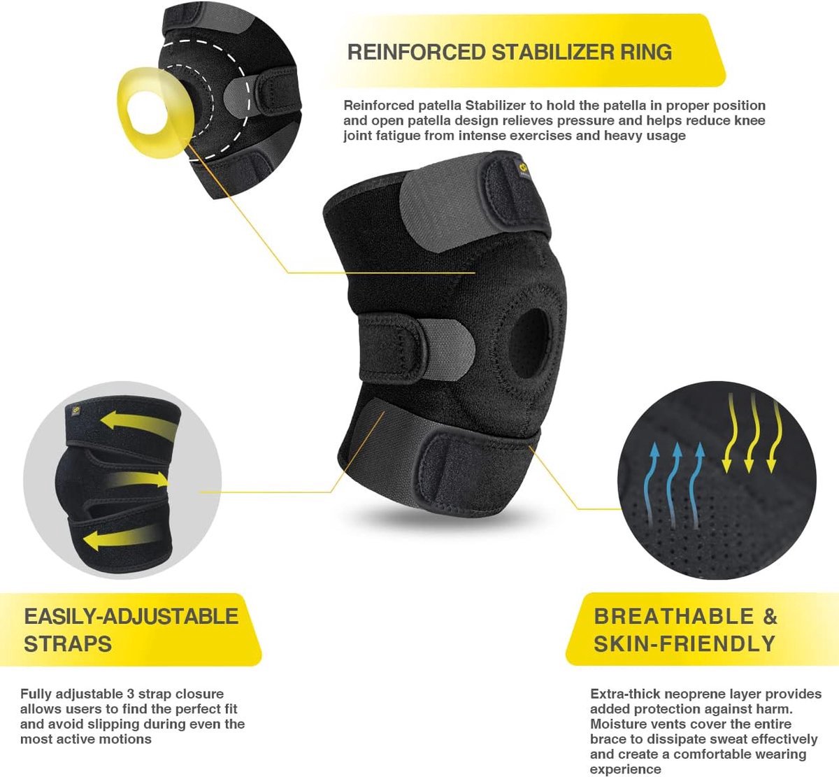 Kniebandage - Kniebandage ondersteuning knie - Verstelbare Neopreen Kniebrace - Kniebraces voor mannen en vrouwen - Kniesteun - Zwart — afbeelding 3