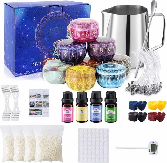 TEWWCEO Kaarsenmaakset – 480 G Bijenwas – 8 Bloemvormige Potjes – Met Geuren En Gedroogde Bloemen – Voor Beginners – Perfect Cadeau