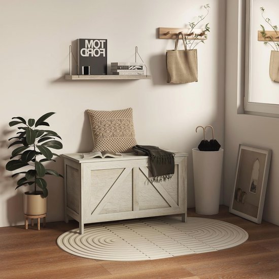 Leomark Kinderbank hout - Uilen XL - kinderkistbank, container voor speelgoed, kist voor kinderkamer, kindermeubels, zitbankhoogte: 46 cm