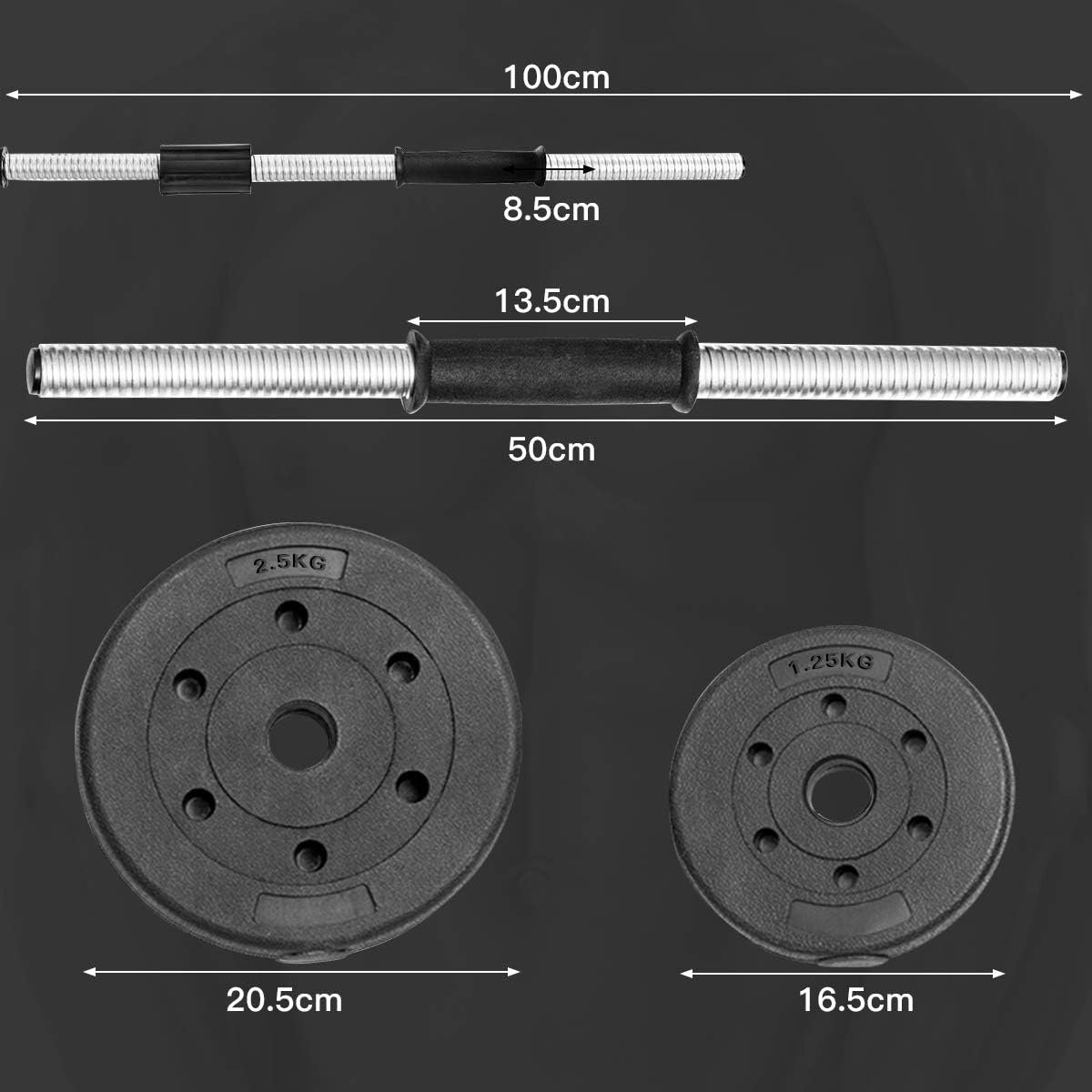 COSTWAY 2 in 1 Verstelbare halterset met anti-slip handvat 30 KG in gewicht verstelbaar, 8 x 2,5kg / 8 x 1,25kg, dumbbell set training apparatuur voor thuis of gymnastiek oefenen, duurzame fitness barbell optillen voor lichaamsbouw – foto 3