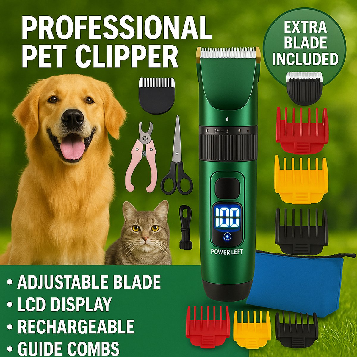 Bol.com Professionele Pet Clipper met extra Razor Kat Hond Tondeuse Scheerapparaat Elektrische Grooming Trimmer Oplaadbare Kapse... aanbieding