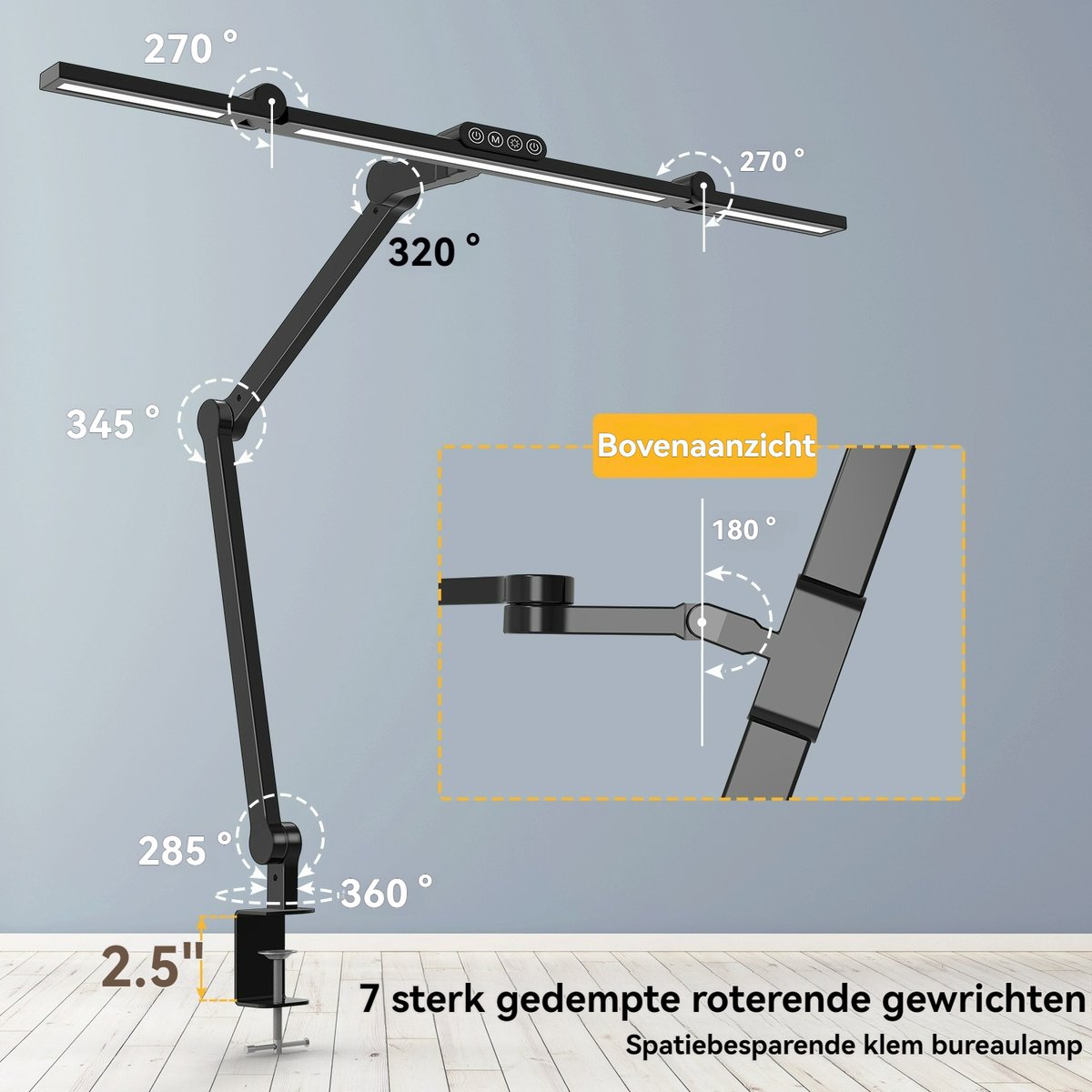 OnmiMartBureaulamp LED Dimbaar – Bureaulamp met Klem – Tafellamp – Hobbylamp – Ledlamp - Klemlamp - Afstandsbediening - Touch Screen-Verlichtingsbereik van 80 inch (ca. 203 cm)- Drievoudig opvouwbaar ontwerp- Verstelbare lamp voor grote schermen thumbnail 2