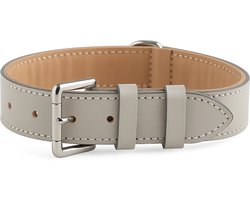 Brute Strength - Luxe leren halsband hond - Licht grijs - L - (46 - 53 cm) x 3,5cm - honden halsband - hondenhalsband - halsband hond leer - leren honden halsband - stoere honden halsband - leren hondenhalsband