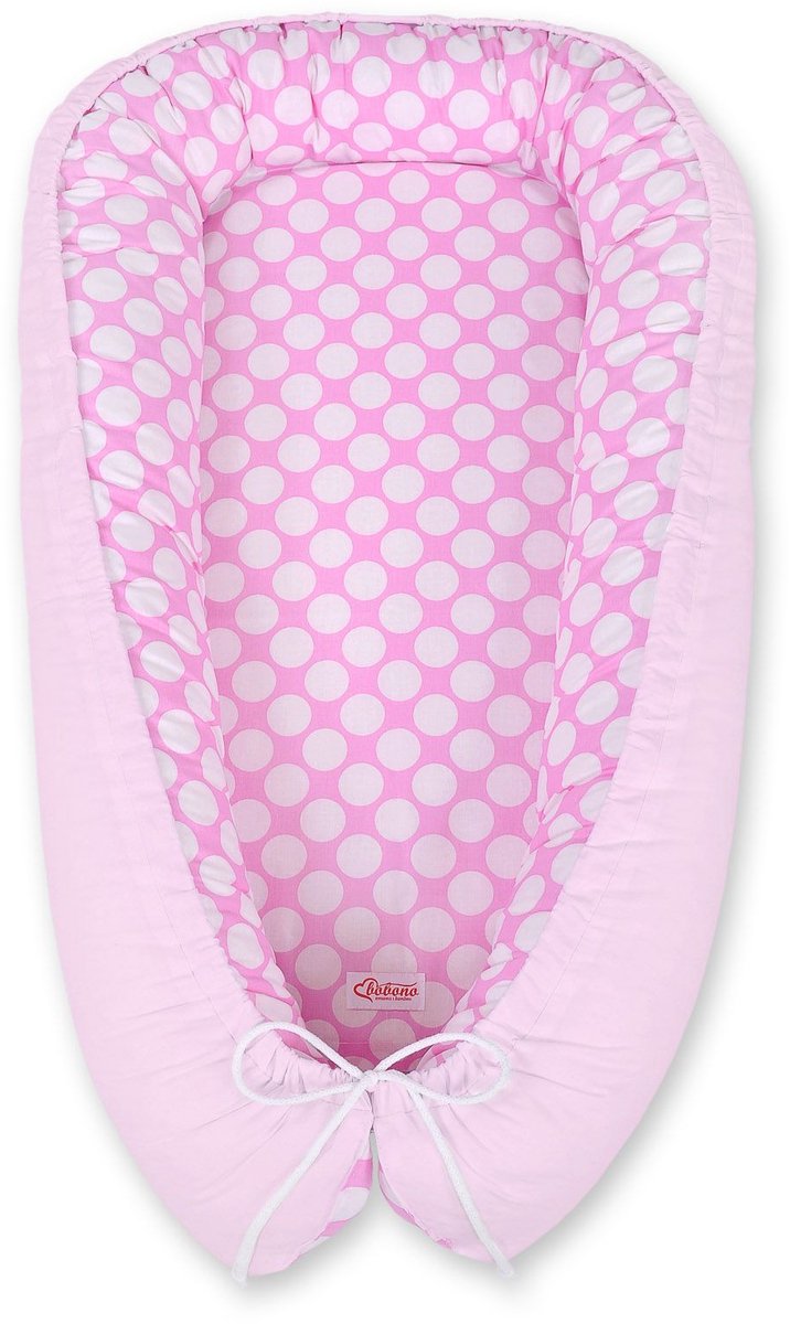Babynest dubbelzijdig Premium Cocoon voor baby's BOBONO - roze met witte stippen/roze