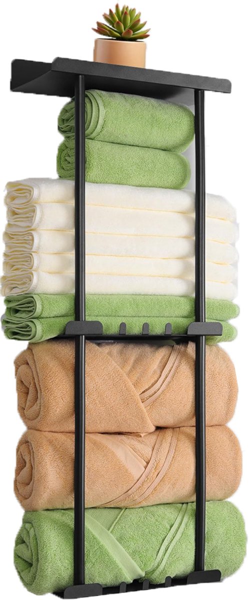 Handdoekrek - Zonder Boren - Met 6 Haken - Handdoekhouder - Handdoekenrek - Grote Opbergruimte - Wandrek Voor Badkamer En Keuken