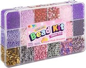 Joya Creative Luxe Armbandjes maken Meisjes Kralenset 10.000pcs - Royal Pink Dreams - ABC Beads, Glass Beads en Elastiek - Opbergdoos 27x16x4cm