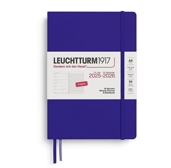 Leuchtturm1917 A5 Medium Weekly Planner & Notebook 2025/2026 (18 mnds) hardcover Ink