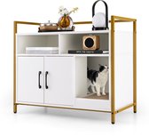 COSTWAY Kattenkast, kattenbak met dubbele deuren en krab-onderlegger, kattenhuis met open plank en 2 vakken, kattenmand, kattenbak, kast, voor katten, honden, huisdieren (wit)