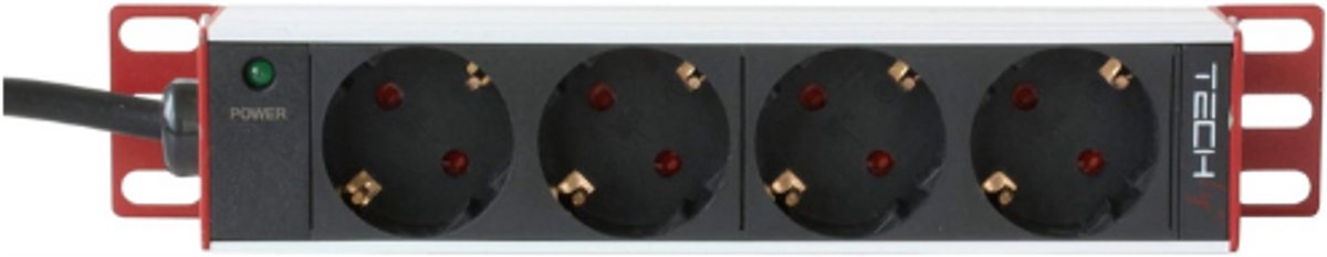 Professionele 106909 Meervoudige Stekkerdoos Schuko Voor Rack 10 Inch - 4-Zits Schuko-Stekkers - Zwart-Zilver