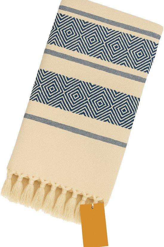 Extra groot strandlaken – XXL strandlaken – 140 x 200 cm – donkerblauw - luxe katoenen strandhanddoek – XXL badhanddoek – reishanddoek – hamamdoek - dubbelzijdig – ruit – lichtgewicht – sneldrogend – zandafstotend- Ibiza stijl badlaken - Viva Dune