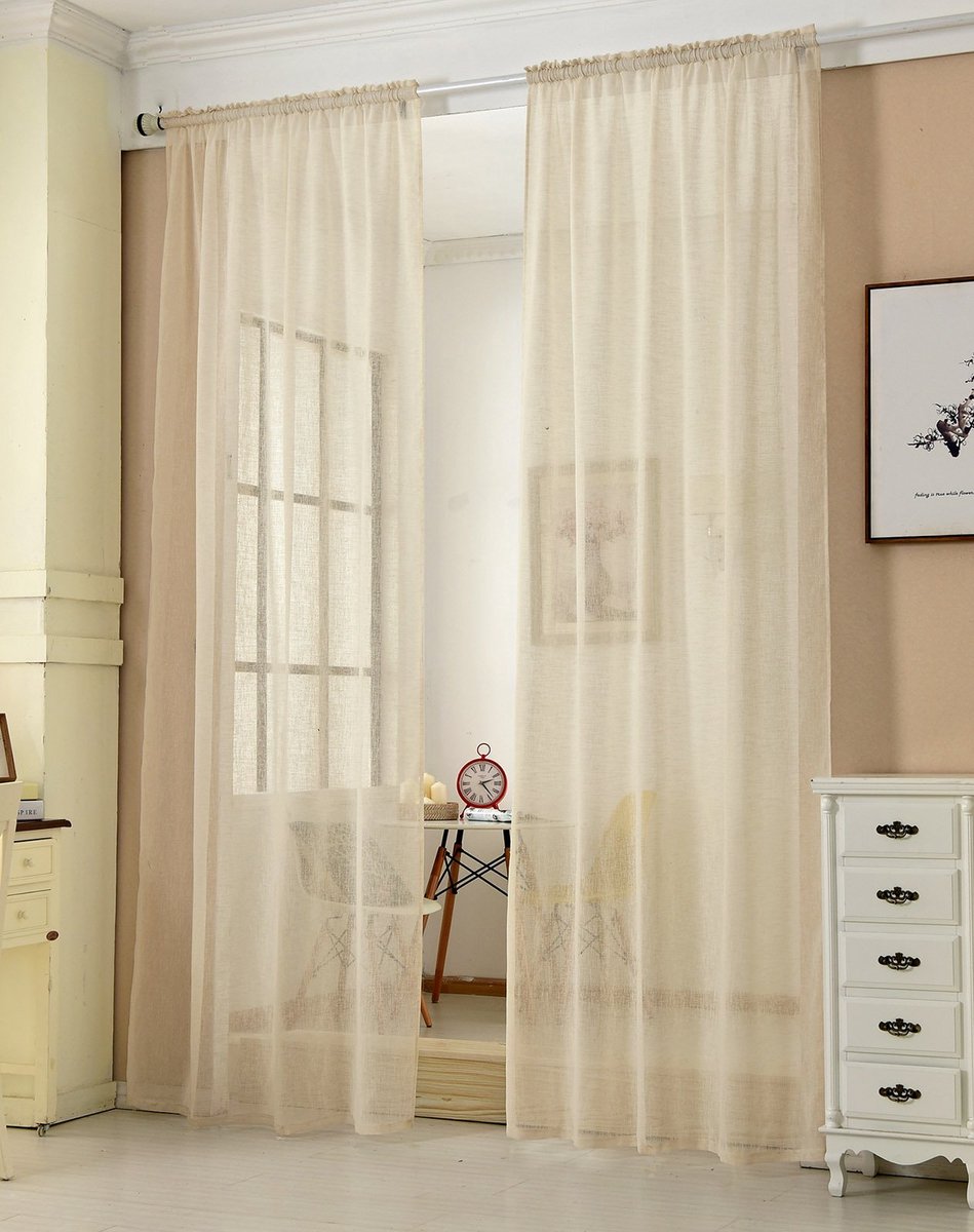 Unyqoos Stijlvolle Transparante Gordijnen met Plooiband voor Diverse Kamers en Raambekleding, Set van 2, Zandkleurig, 140 x 225 cm beige