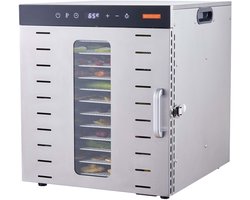 Dehydrator met 10 Trays, Roestvrij Staal, 1000 W, voor Het Drogen Van Gedroogd Vlees En Fruit