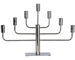 Star Trading Zilveren metalen kandelaar 'Pix', 7-armig, E14, netvoeding, glanzend, H 40 cm, B 57 cm
