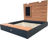 AXI Mandy XL zandbak 130 x 120 cm met opbergruimte en deksel Antraciet/bruin – Met bankje en krijtbord - Inclusief gronddoek - 10 jaar garantie!